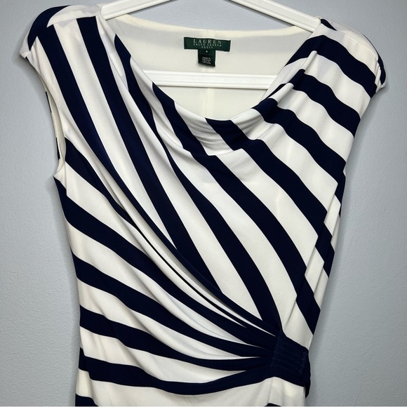 LAUREN RALPH LAUREN SLEEVELESS BLUE /IVORY STRIPED WOMENS DRESS WITH BELT -4 P - Picture 5 of 13